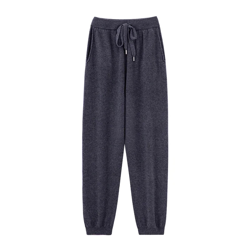 Wool Relaxed-Fit High-Waist Knit Pants | OWNLUXE