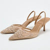 Floral Mesh Embroidered Pointed-Toe Heels | OWNLUXE