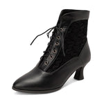 Load image into Gallery viewer, Women’s Retro Lace-Up Ankle Boots – Pointed Toe Hoof Heel
