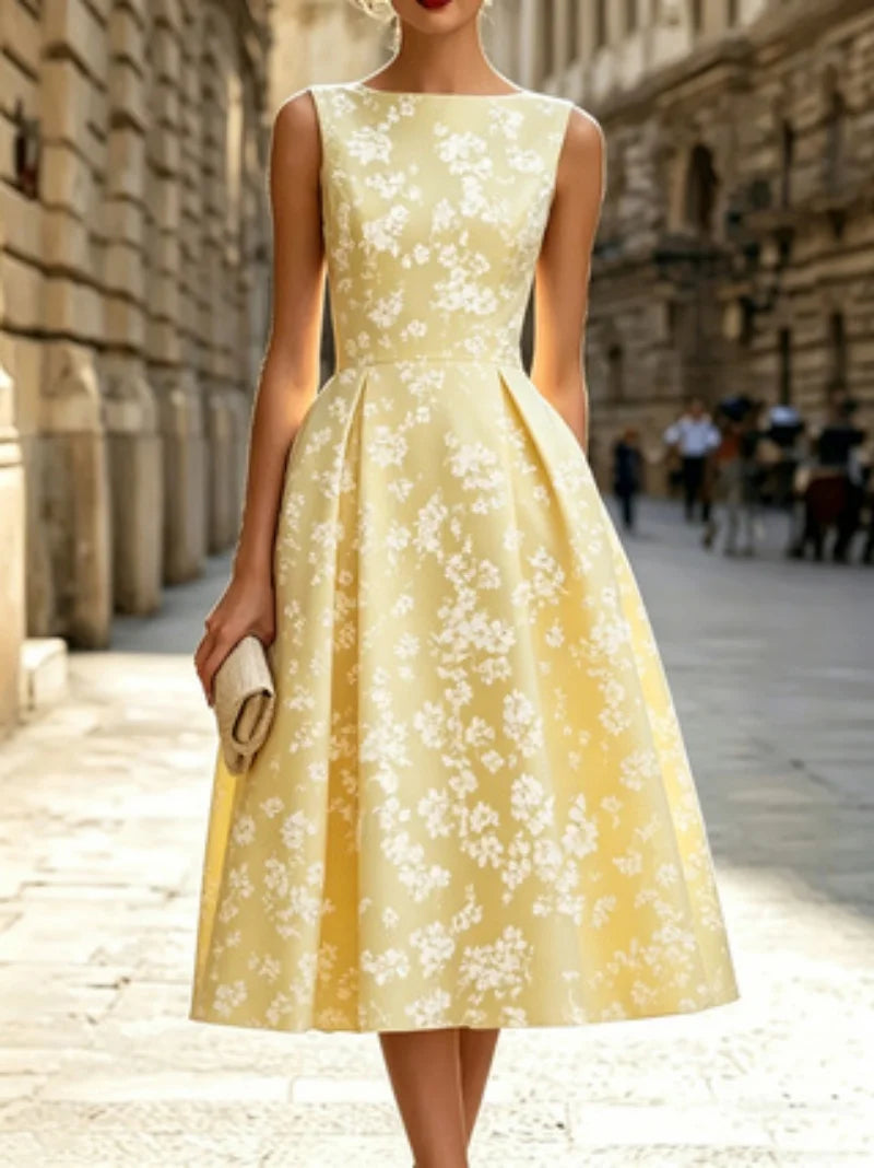 Floral Print Short-Sleeve A-Line Dress | OWNLUXE