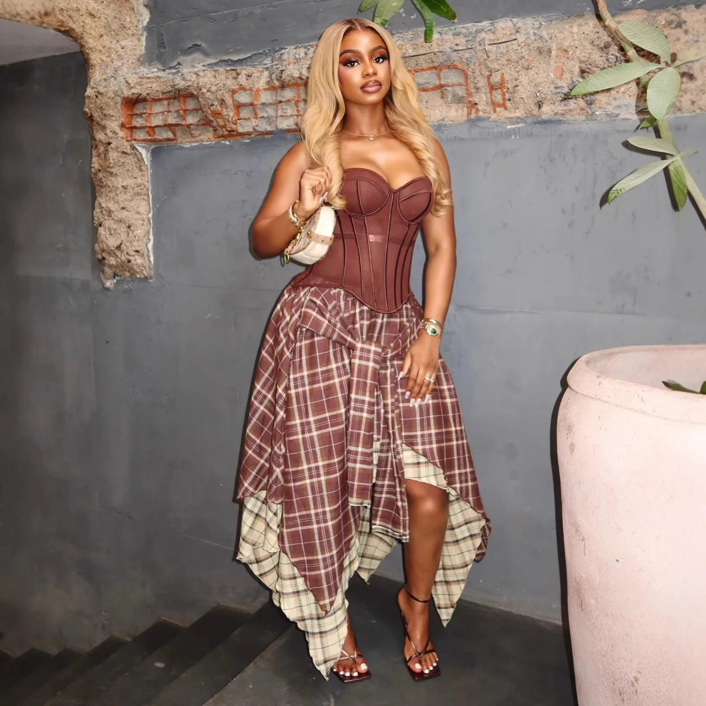 Women's High Waist Plaid Two Piece Skirt | OWNLUXE