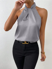Vest Halter Satin Turtleneck Top | OWNLUXE