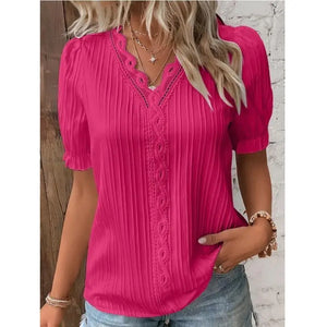 Women's Slim-Fit V-Neck Lace Blouse – Lightweight & Stylish for Summer