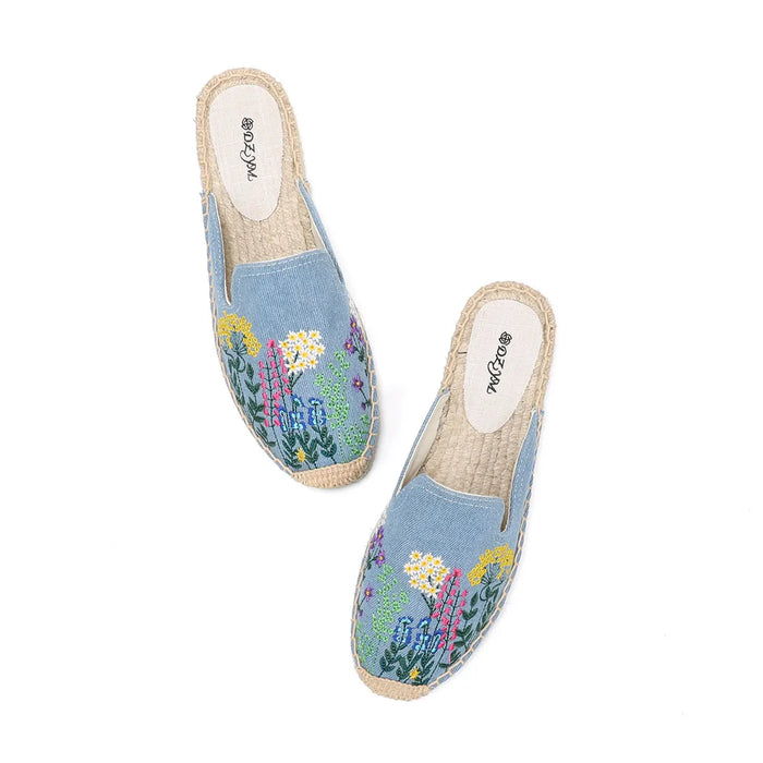 Embroidered Denim Floral Sandals – Shop at OWNLUXE