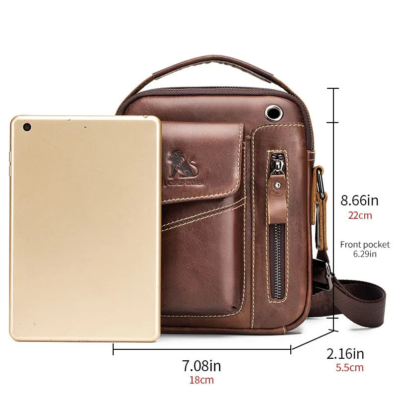 Men's Genuine Cowhide Leather Crossbody Bag - Compact Shoulder Satchel | OWNLUXE