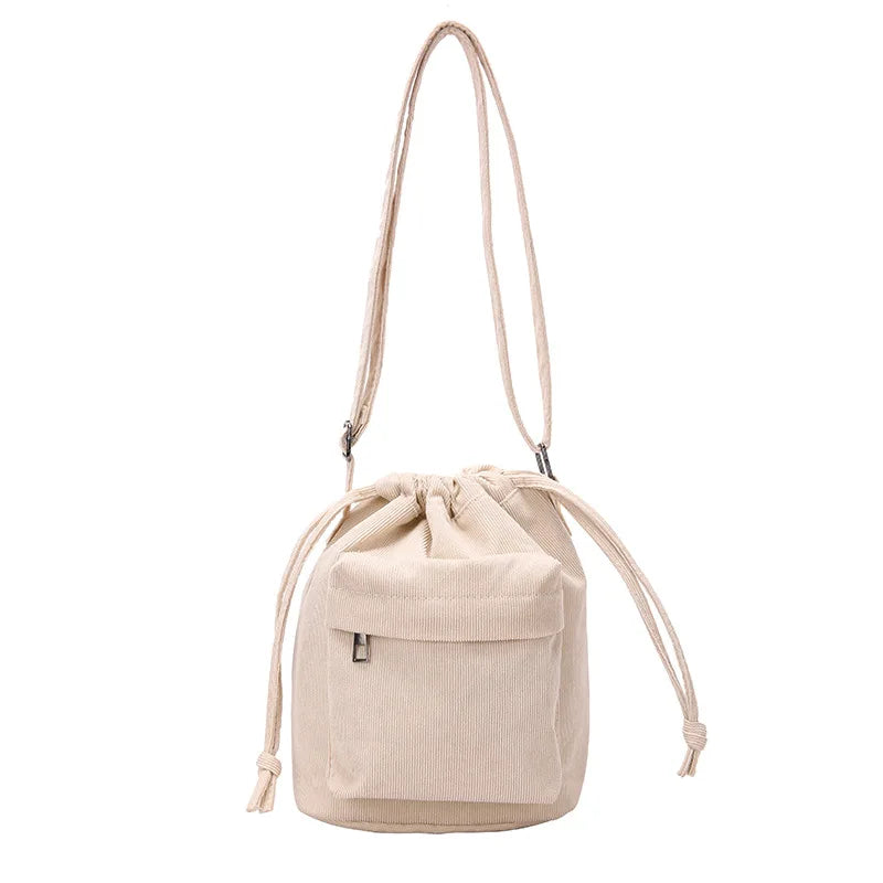 Corduroy Drawstring Bucket Bag | OWNLUXE