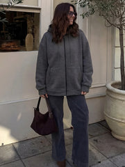 Zip-Up Long-Sleeve Pocket Relaxed-Fit Coat | OWNLUXE