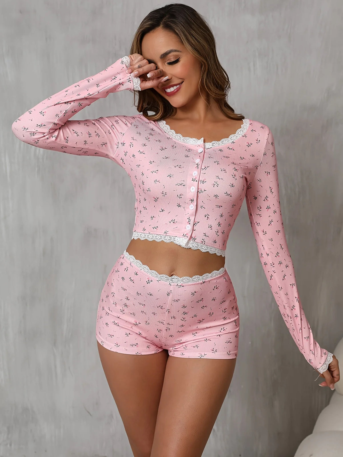 Lace Floral Two-Piece Lounge Set – Shop at OWNLUXE
