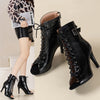 Women's Open Toe Lace Heels (Black) | OWNLUXE