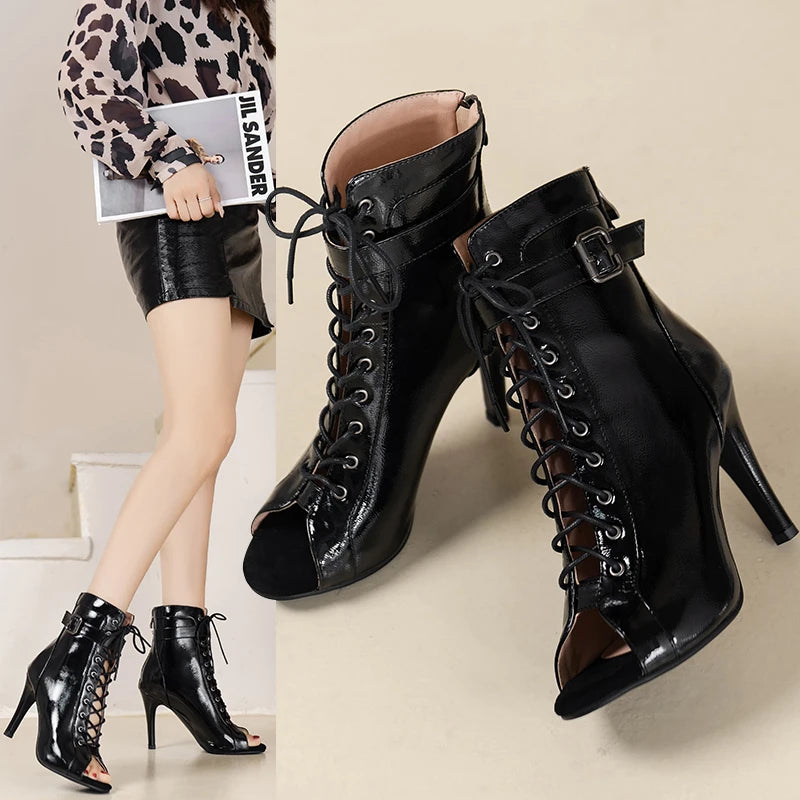 Women's Open Toe Lace Heels (Black) – Shop at OWNLUXE