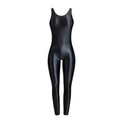 Faux Leather Shaping Jumpsuit - Sleeveless Body Sculpting One-Piece