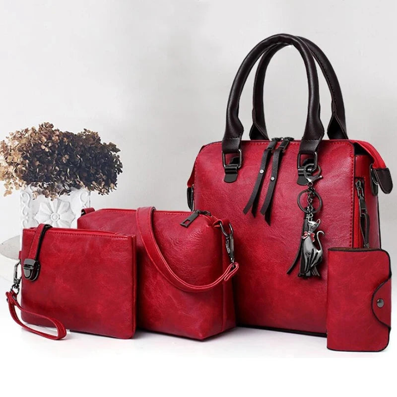 4-Piece Luxury Tassel Handbag Set - Premium Vegan Leather Shoulder Bag Collection | OWNLUXE