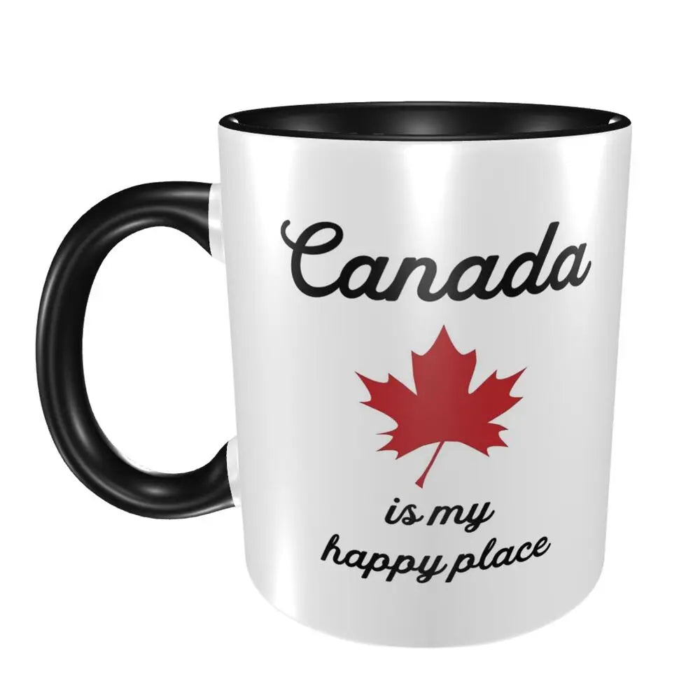 Maple Leaf Canada Canadian Is My Happy Place Mug Funny Ceramic Coffee Cups Tea Mugs Milk Cup Drinkware Gift for Friends