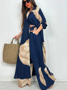 Women's Printed Long Shirt & Pants Set – Spring/Summer Loose Fit Style | Ensemble chemise longue et pantalon imprimé pour femme – Coupe ample printemps/été