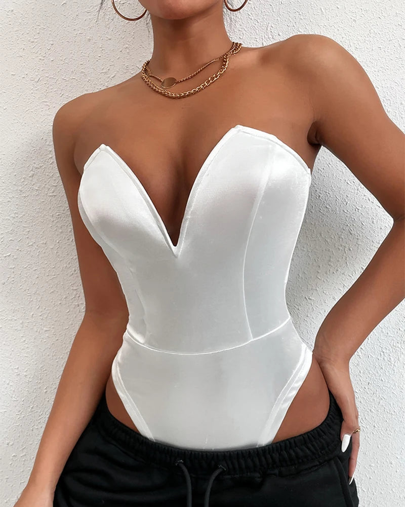 Deep V Neck Bodysuit Shapewear - Thong Waist Shaper with Underwire