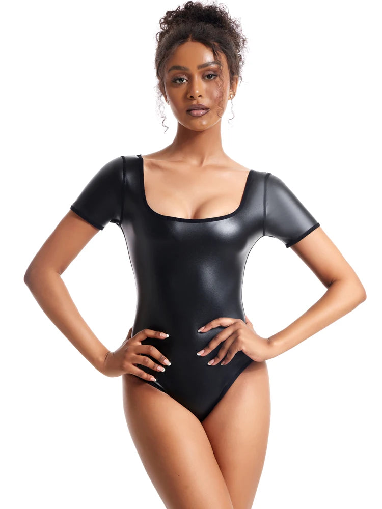 Faux Leather Wire-Free Bodysuit Shaper | OWNLUXE