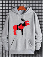 Maple Leaf Canada Print Hoodie - Men's Casual Pullover Sweatshirt