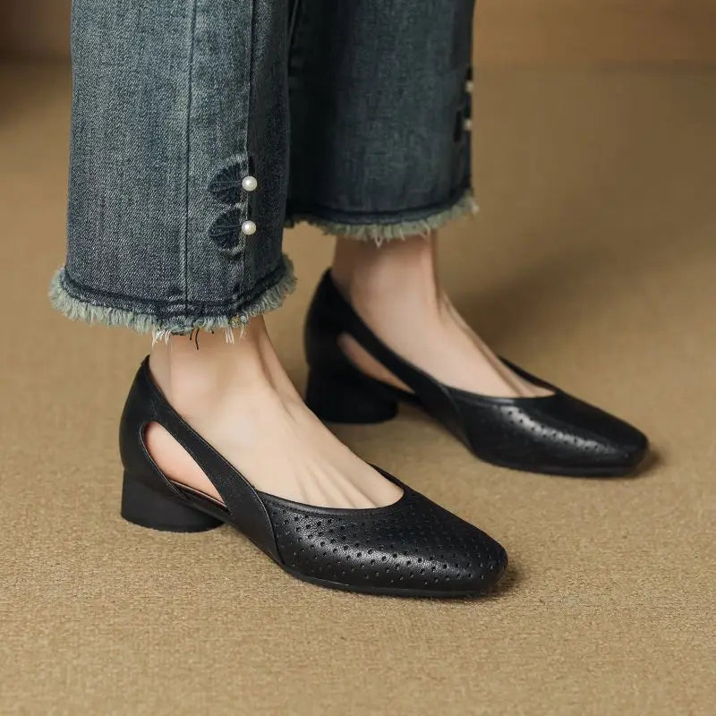 Women's Low Heel Breathable Leather Sandals – Shop at OWNLUXE
