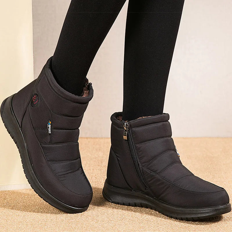 Winter Ankle Snow Boots - Women's Plush-Lined Zip Boots