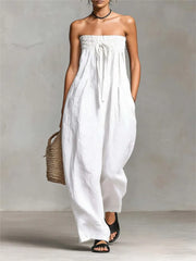 Strapless Wide-Leg Off-Shoulder Backless Jumpsuit | OWNLUXE