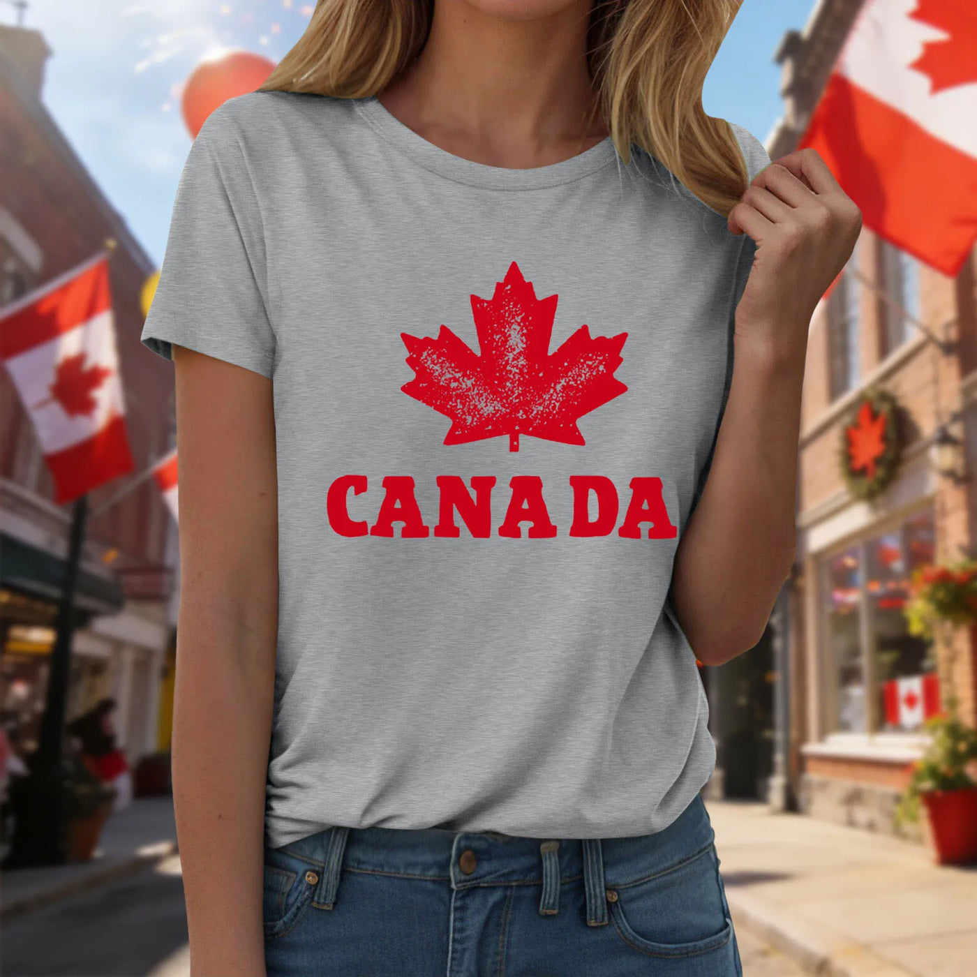 Canada Day Print T-Shirt Round Neck Short Sleeve | OWNLUXE