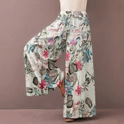 Women's Floral Print Wide Leg Pants - Bohemian Drawstring Trousers