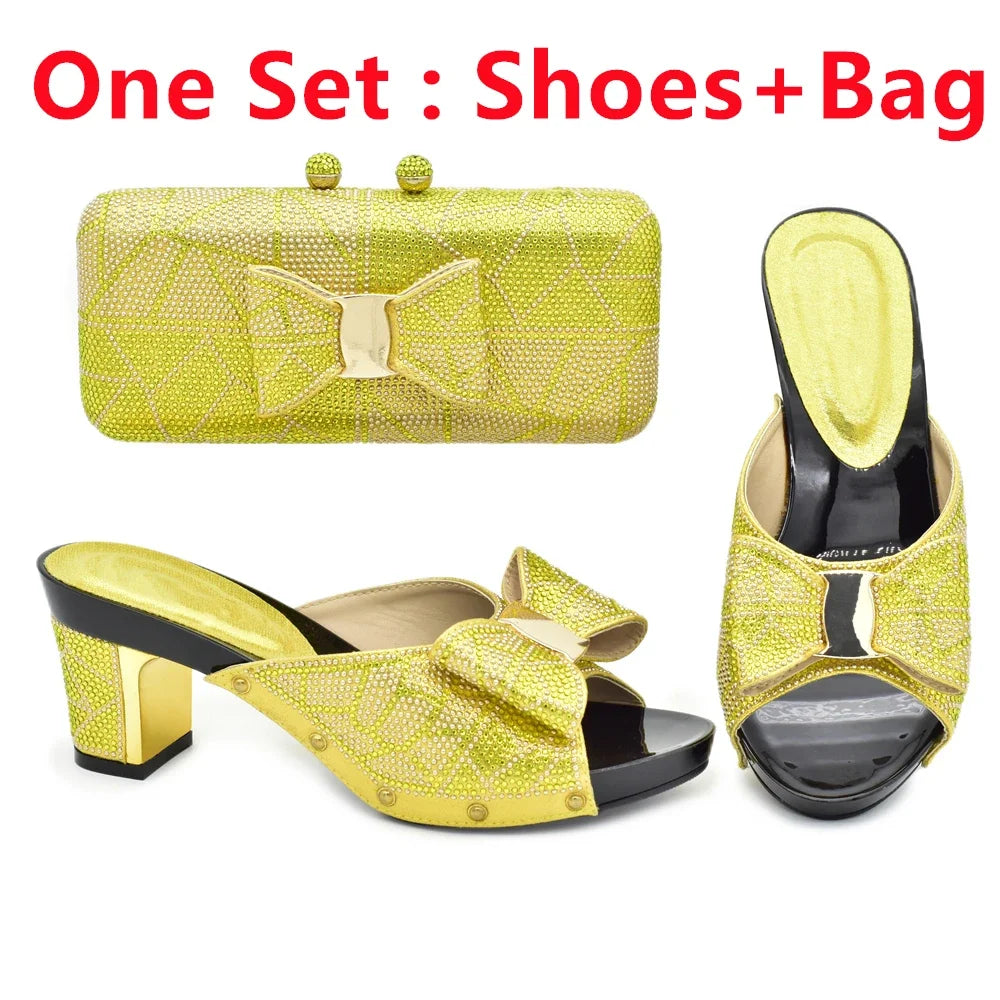 Rhinestone Shoes & Matching Bag Set - Party Wedding Heels with Purse