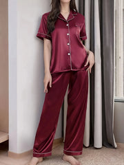 Two-Piece Satin Pajama Set (Blue) – Shop at OWNLUXE