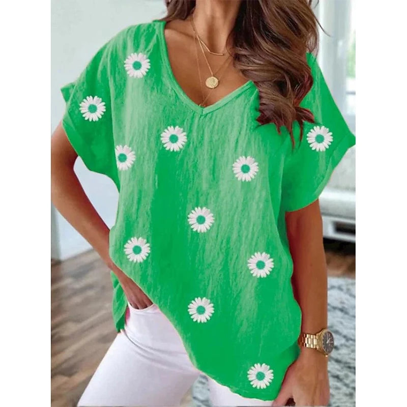 Digital Print V-Neck Tee – Lightweight Summer Essential