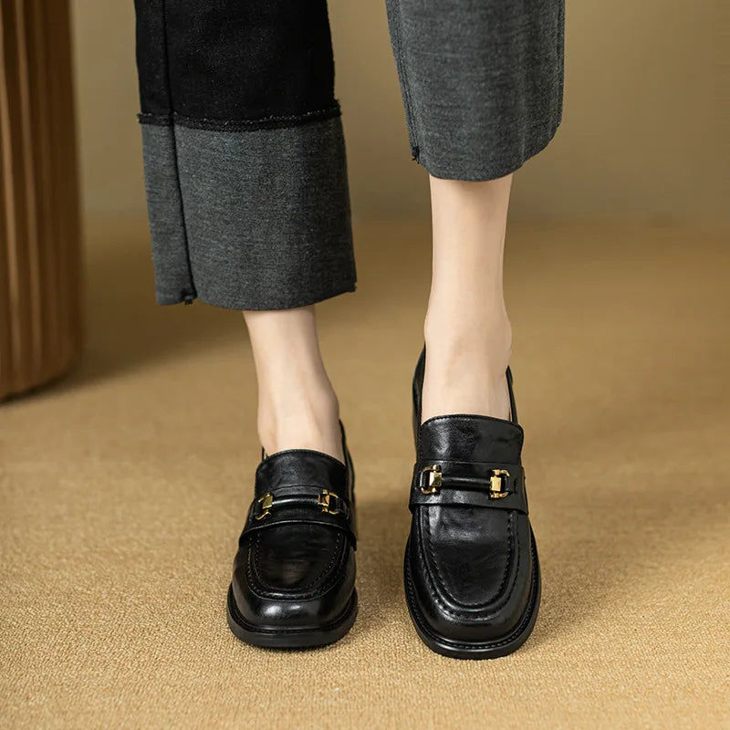 Women's Square Toe Leather Vintage Loafers – Shop at OWNLUXE