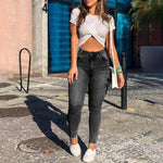 Load image into Gallery viewer, 🔥 High-Waisted Skinny Jeans – Distressed Streetwear Style | Jean skinny enduit taille haute – Look urbain usé
