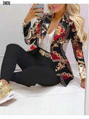 Spring Autumn Fashion Blazers Pant Sets Long Sleeve Print Coat Two Piece | OWNLUXE