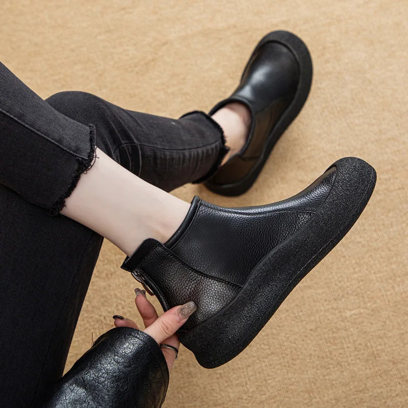 Women's Round Toe Leather Retro Boots – Shop at OWNLUXE