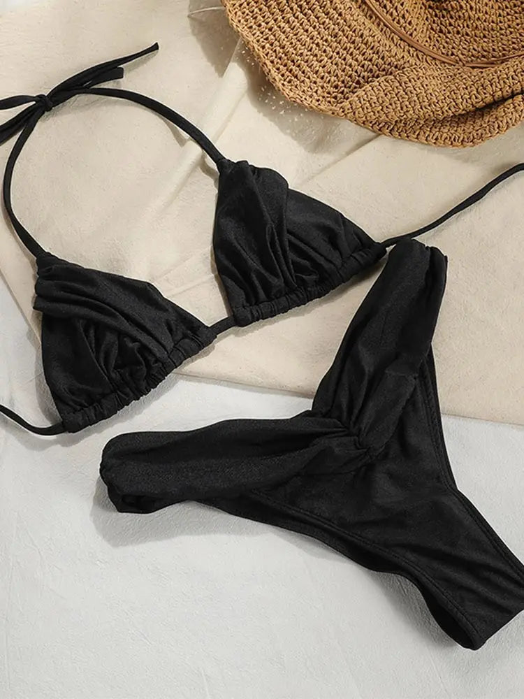 Solid Folds Bikini Set | OWNLUXE