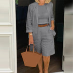 Load image into Gallery viewer, Classic Loose Fit Cotton Blend Outfit – Single-Breasted Coat &amp; Elastic Waist Shorts
