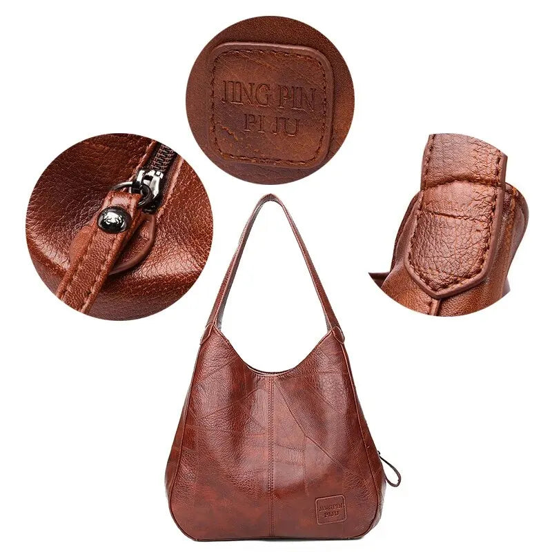 Vintage PU Leather Shoulder Bag – Structured Bucket Design