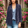 Velvet Denim Long-Sleeve Button-Down Jacket | OWNLUXE