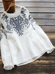 Embroidered Long-Sleeve Cotton Blouse | OWNLUXE