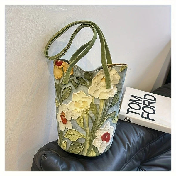Spacious Oxford Fabric Floral Bucket Bag – Shop at OWNLUXE