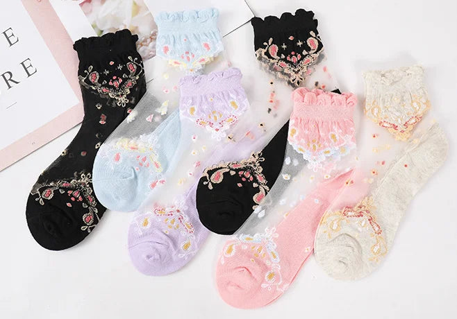Mesh Floral Print Socks | OWNLUXE