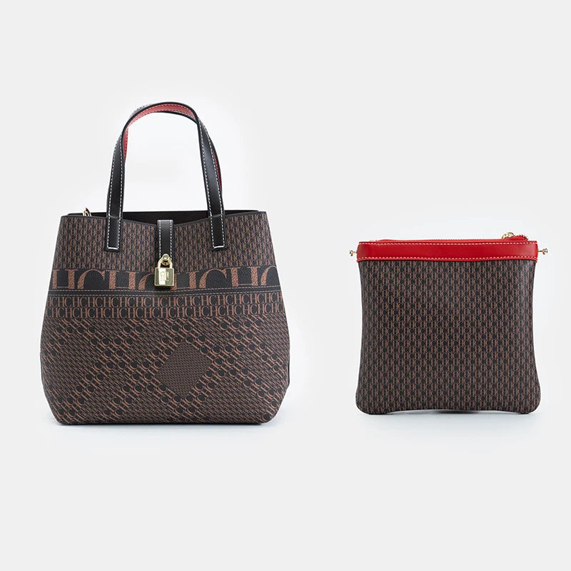 CH Luxury Brand Tote Bag - Italian Letter Print with Lock Design