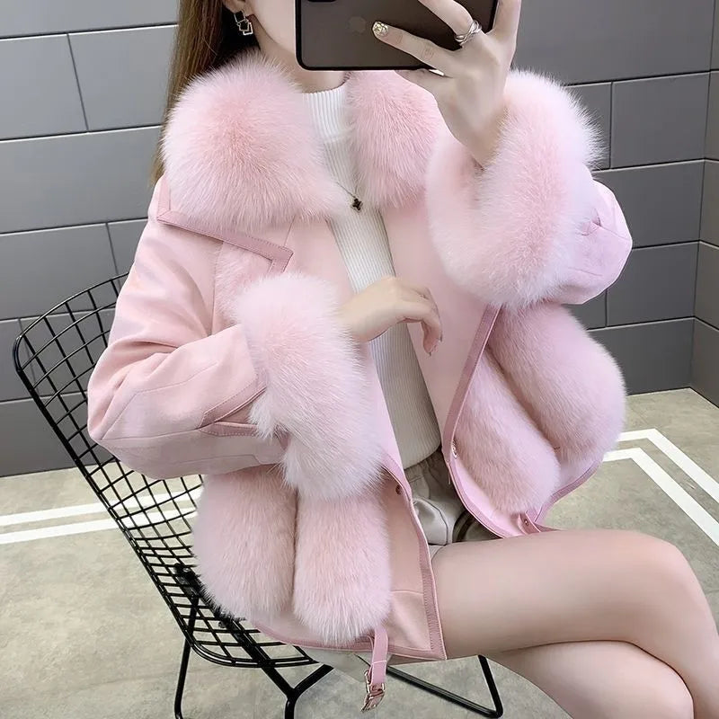 Women’s Patchwork Faux Fur Jacket – Mid-Length
