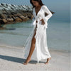 Maxi V-Neck Ruffle Flared Swim Cover-Up | OWNLUXE