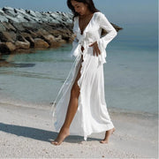 Maxi V-Neck Ruffle Flared Swim Cover-Up | OWNLUXE