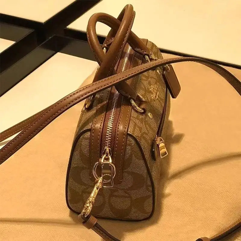 Genuine Leather Boston Bag Women Luxury Designer Handbag