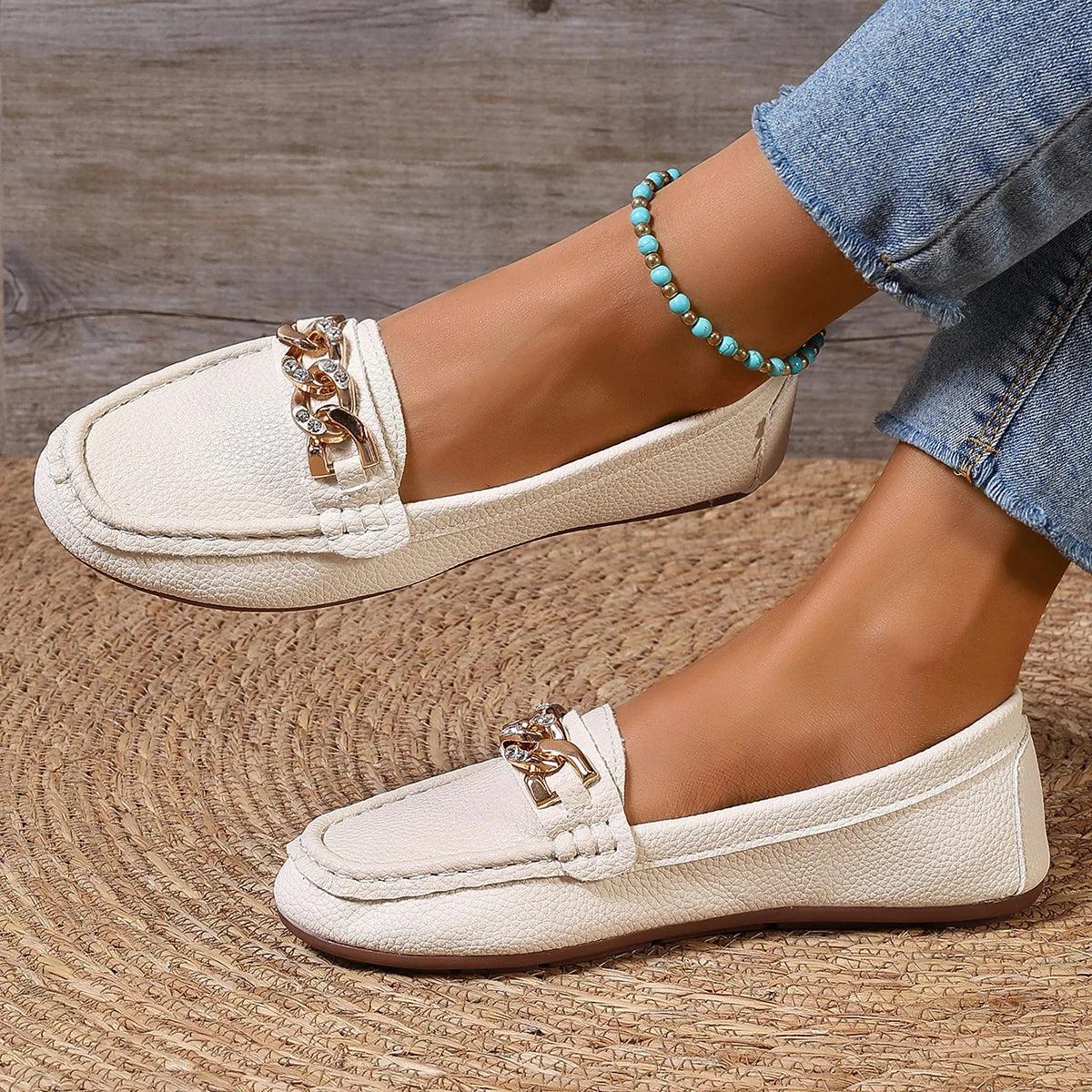 Women's Low Heel Loafers (Beige) – Shop at OWNLUXE