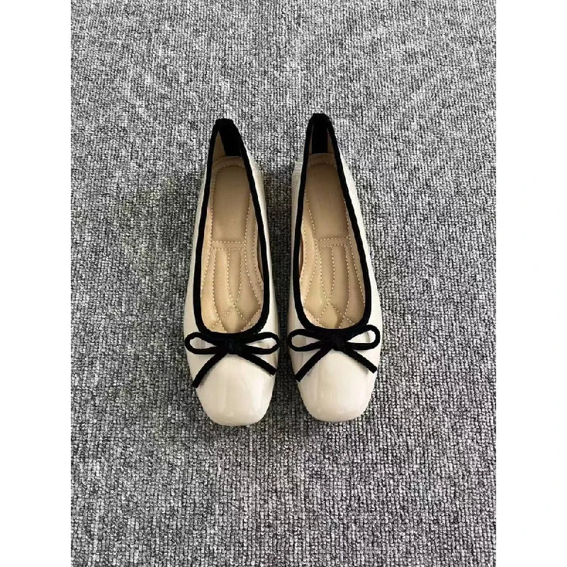 Women's Square Toe Leather Flats (Off-White) – Shop at OWNLUXE