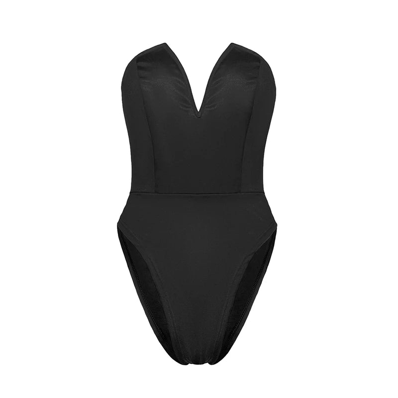 Deep V Neck Bodysuit Shapewear - Thong Waist Shaper with Underwire