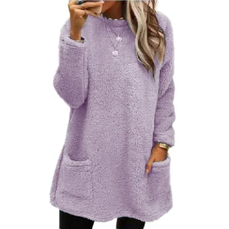 Faux Fur Lined Knit Sweater – Extra-Long Winter Pullover
