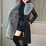 Load image into Gallery viewer, Winter Faux Fur Collar Leather Long Loose Coats Coat Female Jacket Parka Women Femme Rabbit Mink Sheepskin Fashion
